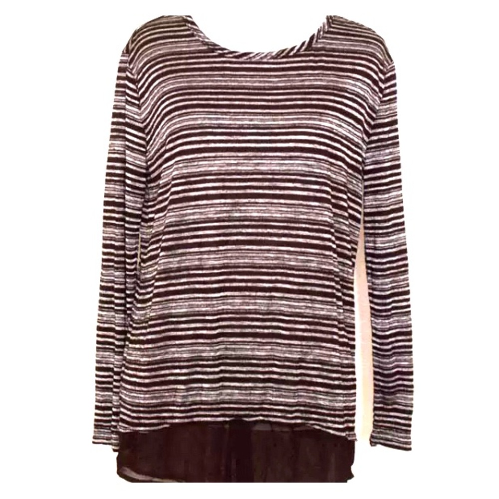 NWT Women’s L/S Top—Striped W/ Black Chiffon Hem